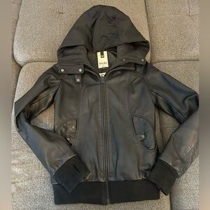 Soia & Kyo Black Leather Hooded Jacket